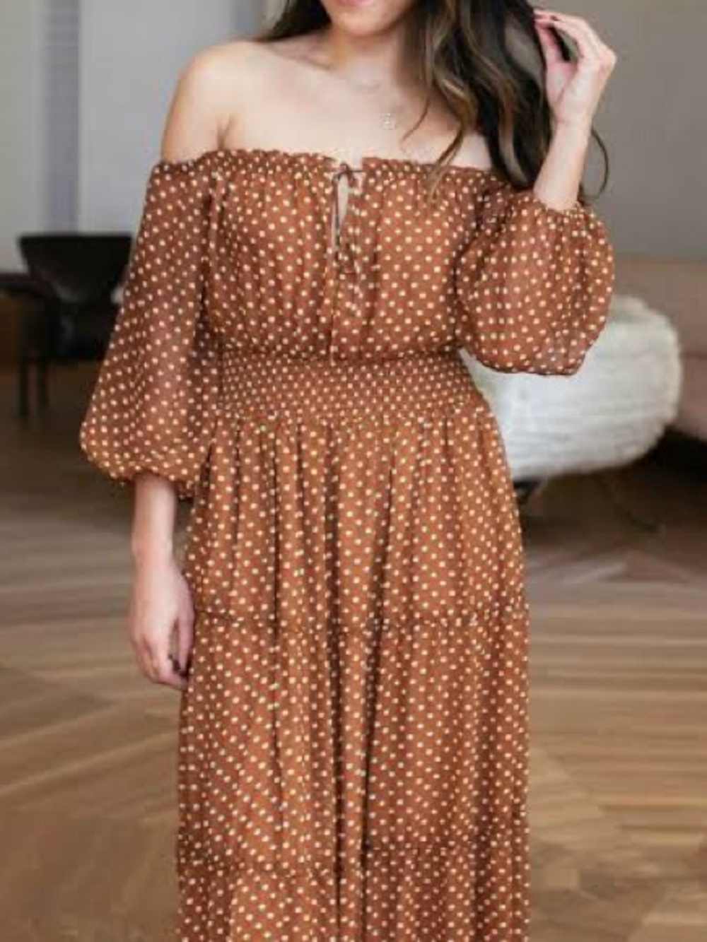 House of Harlow 1960 x REVOLVE Sapphire Dress S NWOT Brown Polka Dot Maxi Dress - Picture 4 of 8